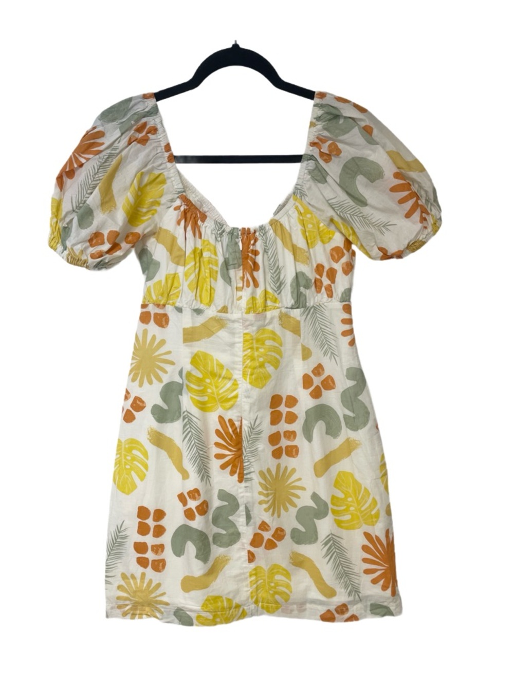 SABO Tropical Print Puff Sleeve Mini Dress Size M 100% Cotton - Picture 3 of 11